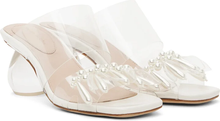 Simone Rocha Transparent & White Beaded Perspex Heeled Sandals - Image 4