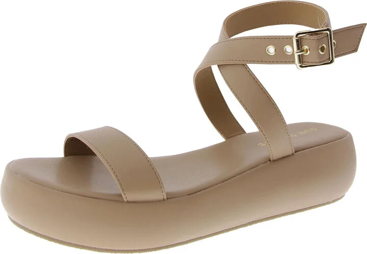 Simone Womens Faux Leather Ankle Strap Platform Sandals