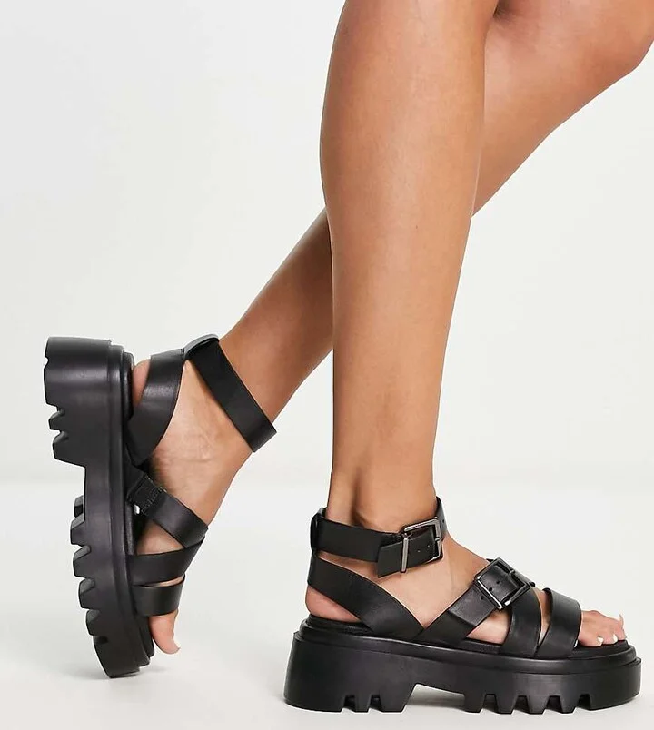 Simply Be Extra Wide Fit Chunky Cleated Sole Sandals In Black
