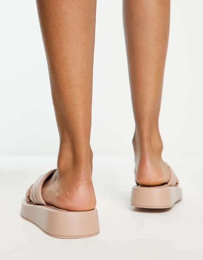 Simply Be Wide Fit padded flatform sandals in stone - Image 2
