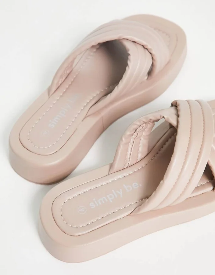 Simply Be Wide Fit padded flatform sandals in stone - Image 3