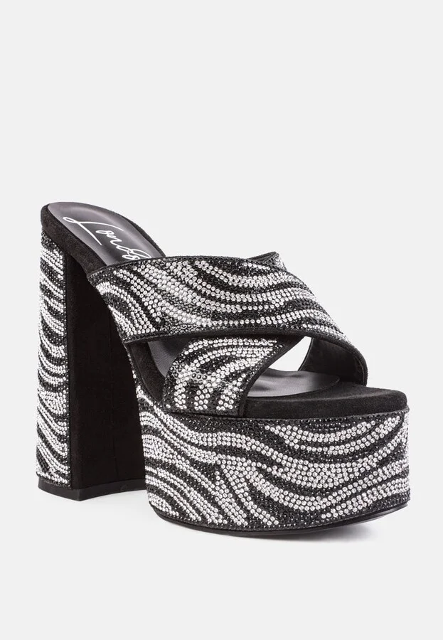 Sinful High Platform Patterned Diamante Slides sandals - Image 2