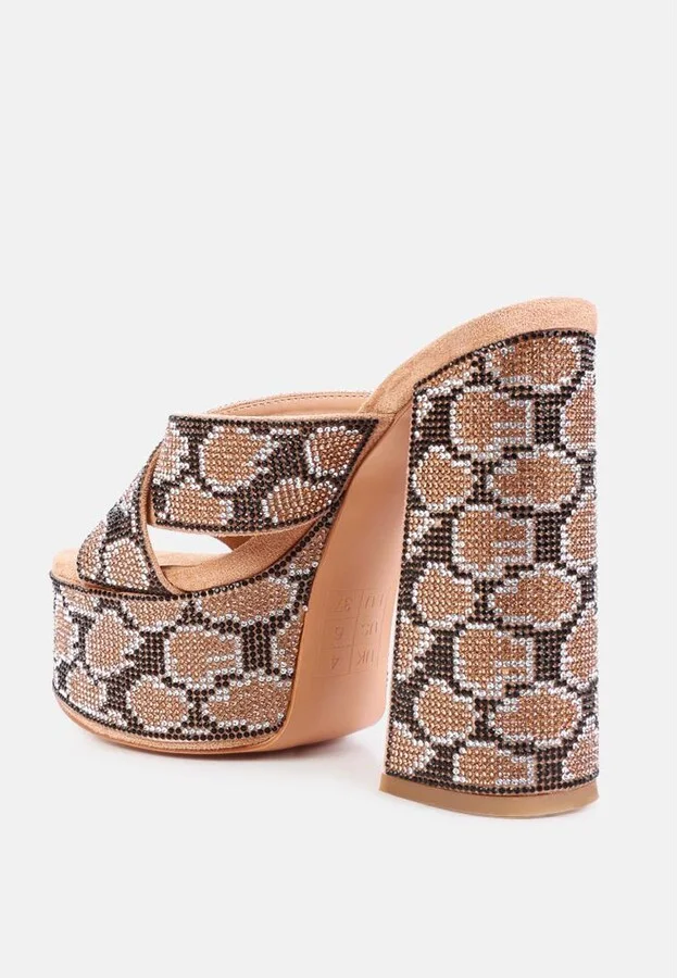 Sinful High Platform Patterned Diamante Slides sandals - Image 6