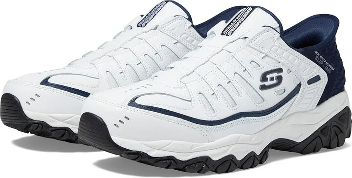 SKECHERS Afterburn M. Fit Grill Captain Hands Free Slip-Ins Men's Shoes White/Navy : 6.5 D - Medium, Leather/Synthetic