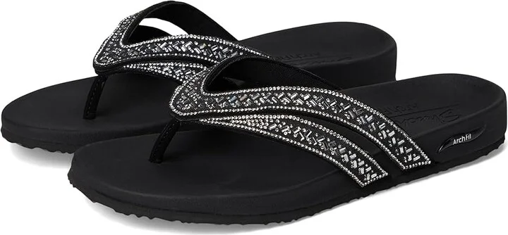 SKECHERS Arch Fit Meditation - True Gem Women's Sandals Black/Silver : 5 B - Medium, Synthetic