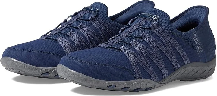 SKECHERS Breathe Easy - Roll With Me Hands Free Slip-Ins Women's Shoes Navy : 5 Medium, Textile