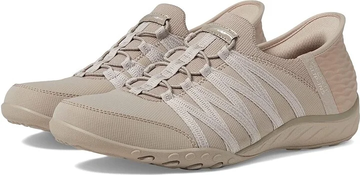 SKECHERS Breathe Easy - Roll With Me Hands Free Slip-Ins Women's Shoes Taupe : 5 Medium, Textile