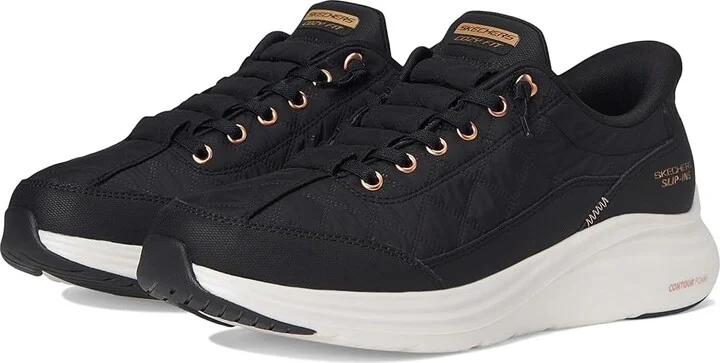 SKECHERS Contour Foam - Cozy Fit Golden Hour Hands Free Slip-Ins Women's Shoes Black Rose Gold : 9 B - Medium, Textile
