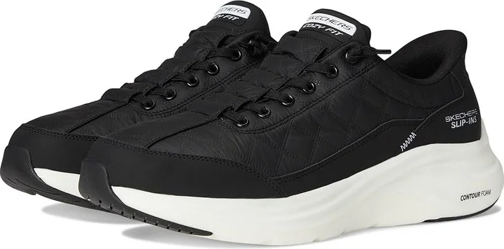 SKECHERS Contour Foam Cozy Fit Hands Free Slip-In Men's Shoes Black/White : 9 EE - Wide, Textile