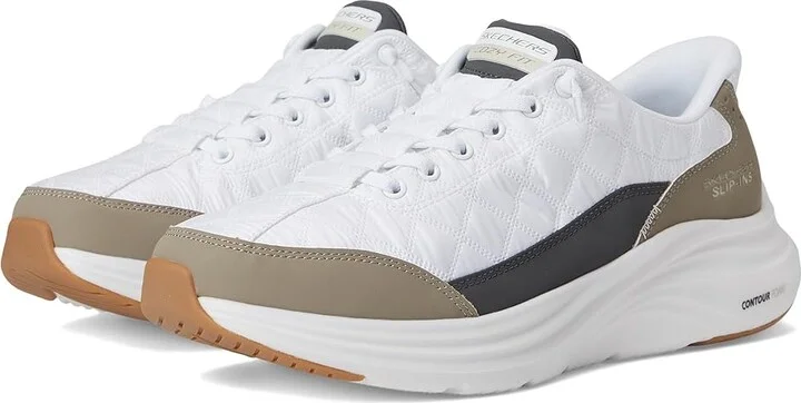 SKECHERS Contour Foam Cozy Fit Hands Free Slip-In Men's Shoes White/Taupe : 6.5 D - Medium, Textile