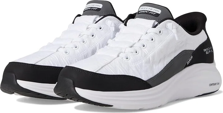 SKECHERS Contour Foam - Cozy Fit Hands Free Slip-Ins Women's Shoes White Black : 5.5 B - Medium, Rubber/Synthetic