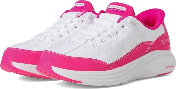SKECHERS Contour Foam - Cozy Fit Hands Free Slip-Ins Women's Shoes White Hot Pink : 5 B - Medium, Rubber/Synthetic