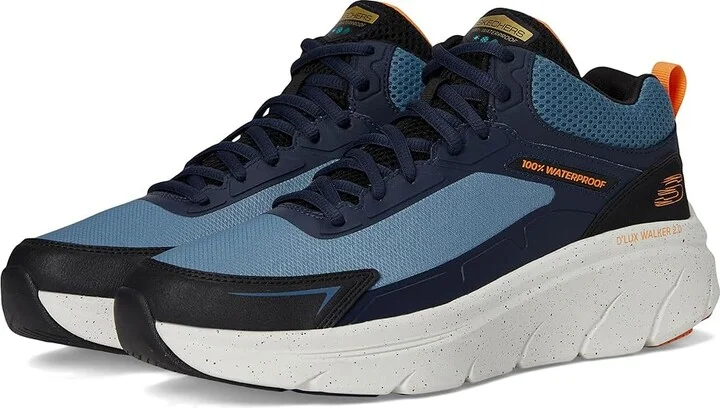 SKECHERS D'Lux Walker 2.0 Grailo Waterproof Men's Shoes Blue/Orange : 9 4E - Extra Wide, Synthetic