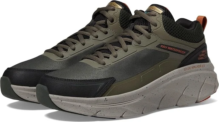 SKECHERS D'Lux Walker 2.0 Grailo Waterproof Men's Shoes Olive/Orange : 8 4E - Extra Wide, Lace/Mesh/Synthetic