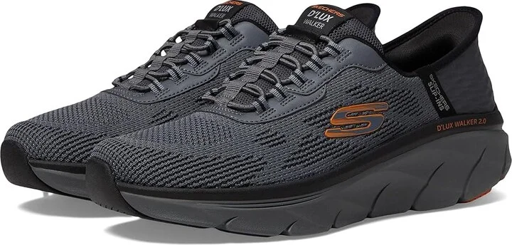 SKECHERS D'Lux Walker 2.0 Rezinate Hands Free Slip-In Men's Shoes Charcoal/Orange : 7.5 D - Medium