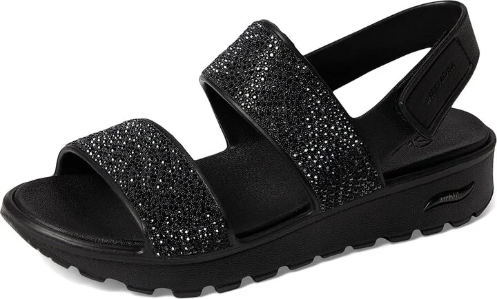 SKECHERS Foamies Arch Fit Footsteps Double Band with Rhinestones Women's Sandals Black/Black : 11 Medium, Rubber - Image 5
