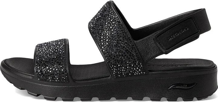 SKECHERS Foamies Arch Fit Footsteps Double Band with Rhinestones Women's Sandals Black/Black : 11 Medium, Rubber - Image 6