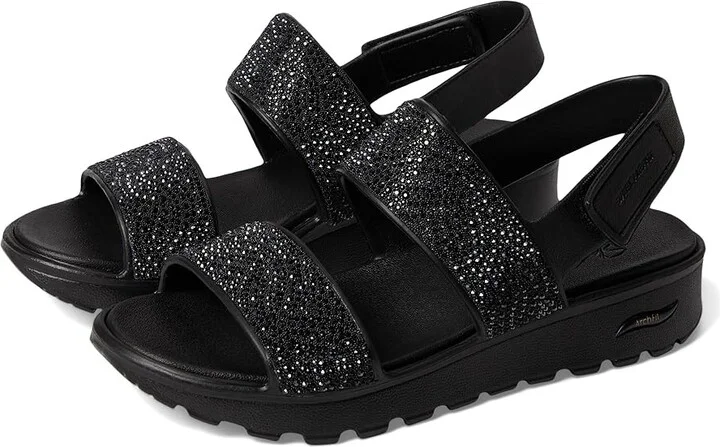 SKECHERS Foamies Arch Fit Footsteps Double Band with Rhinestones Women's Sandals Black/Black : 11 Medium, Rubber