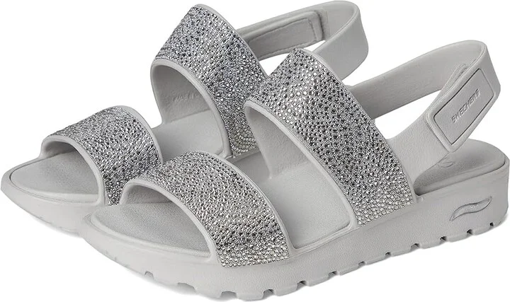 SKECHERS Foamies Arch Fit Footsteps Double Band with Rhinestones Women's Sandals Gray : 8 Medium, Rubber