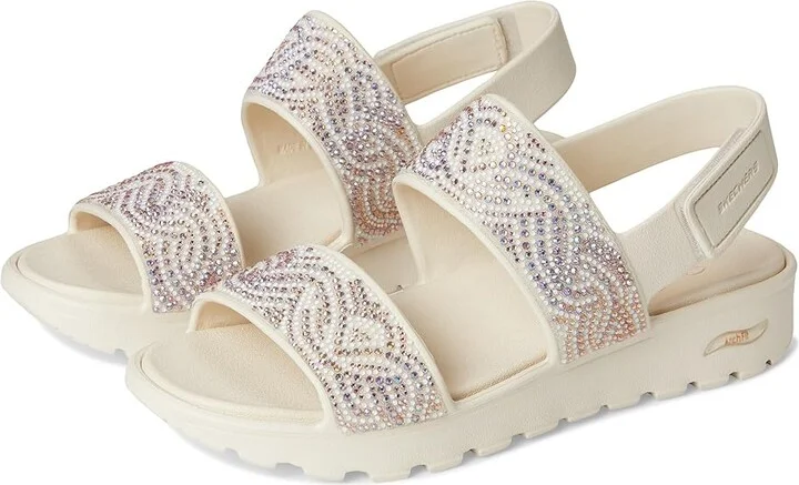 SKECHERS Foamies Arch Fit Footsteps Double Band with Rhinestones Women's Sandals White : 9 Medium, Rubber