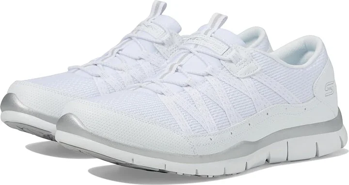 SKECHERS Gratis - Strolling Women's Shoes White/Silver : 5.5 M, Textile/Synthetic