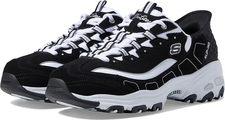 SKECHERS Hands Free Slip-Ins D'Lites New Classic Women's Shoes Black/White : 6 C - Wide, Leather