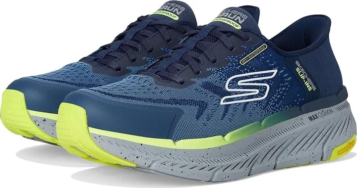 SKECHERS Hands Free Slip-ins Max Cushioning Premier 2.0 - 100% Waterproof Stanch Men's Shoes Navy/Yellow : 7.5 D - Medium, Textile