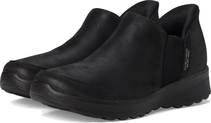 SKECHERS Lovely Vibe - Autumn Leaves Hands Free Slip-Ins Women's Boots Black : 5 B - Medium, Leather