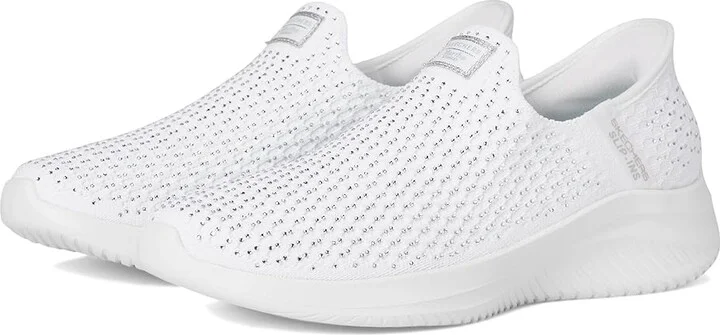 SKECHERS Martha Stewart Ultra Flex 3.0 - Dazzling Hands Free Slip-Ins Women's Shoes White Silver : 9.5 B - Medium, Mesh