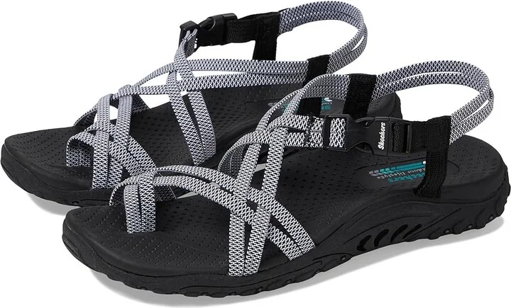 SKECHERS Reggae - Irie Mon Women's Shoes Black/White : 5.5 B - Medium, Textile