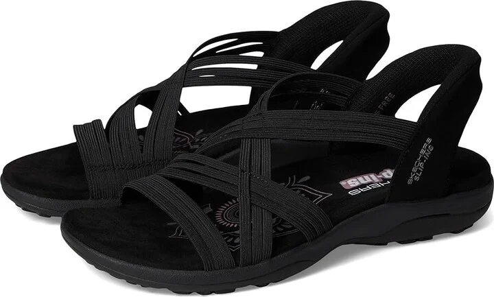 SKECHERS Reggae Slim - Simply Stretchy Hands Free Slip-Ins Women's Shoes Black/Black : 12 B - Medium, Synthetic