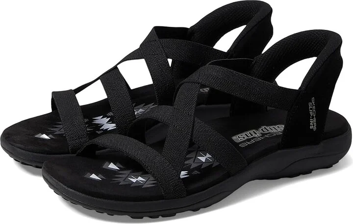 SKECHERS Reggae Slim - Stretch Flex Hands Free Slip-Ins Women's Shoes Black/Black : 6 B - Medium, Rubber