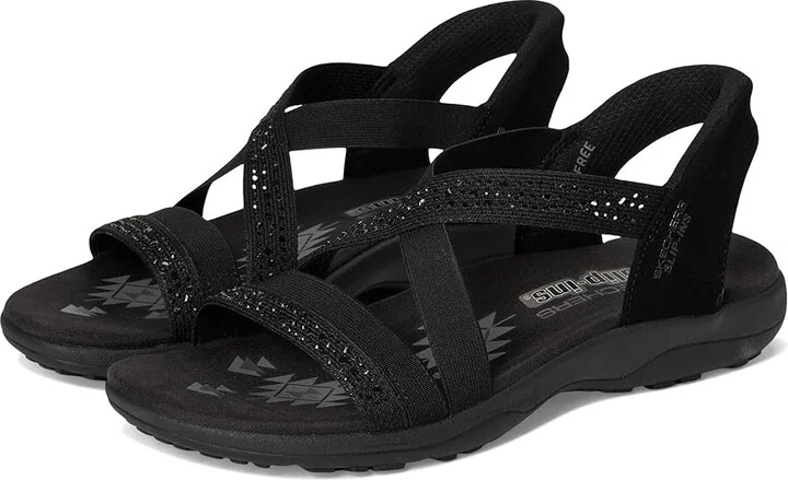 SKECHERS Reggae Slim - Summer Sparkle Women's Sandals Black/Black : 6 B - Medium, Leather