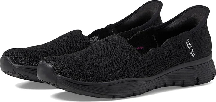 SKECHERS Seager - Believe It Hands Free Slip-Ins Women's Flat Shoes Black : 6.5 B - Medium, Rubber/Suede