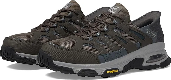 SKECHERS Skech-Air Envoy Emissary Hands Free Slip-Ins Men's Shoes Gray/Brown : 7 D - Medium, Leather/Synthetic/Textile