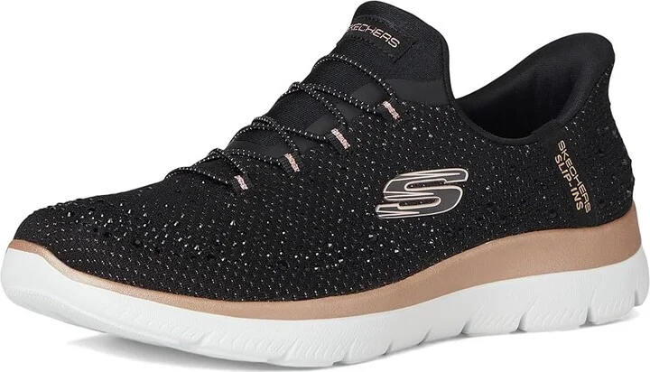 SKECHERS Summits Brilliant Shine Hands Free Slip-INS Women's Shoes Black Rose Gold : 8 B - Medium, Mesh - Image 5