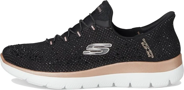 SKECHERS Summits Brilliant Shine Hands Free Slip-INS Women's Shoes Black Rose Gold : 8 B - Medium, Mesh - Image 6