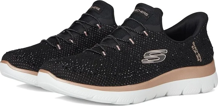 SKECHERS Summits Brilliant Shine Hands Free Slip-INS Women's Shoes Black Rose Gold : 8 B - Medium, Mesh
