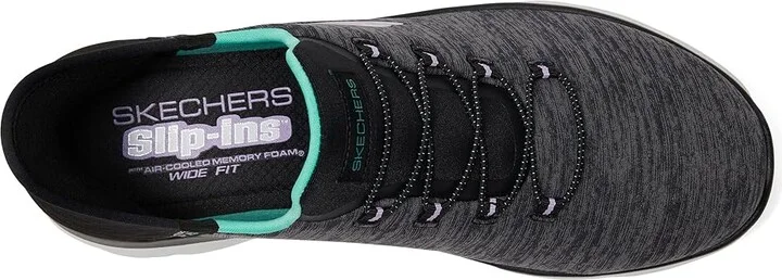 SKECHERS Summits - Hands Free Slip-Ins Women's Shoes Black/ Turquoise : 8.5 B - Medium, Textile - Image 2