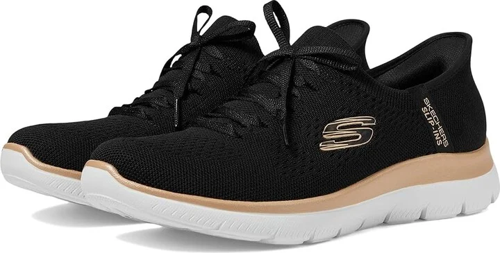 SKECHERS Summits Night Chic Hands Free Slip-Ins Women's Shoes Black/ Rose Gold : 5.5 B - Medium, Rubber