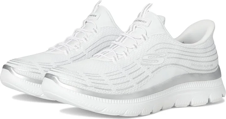 SKECHERS Summits Plus Hands Free Slip-INS Women's Shoes White Silver : 7.5 B - Medium, Synthetic