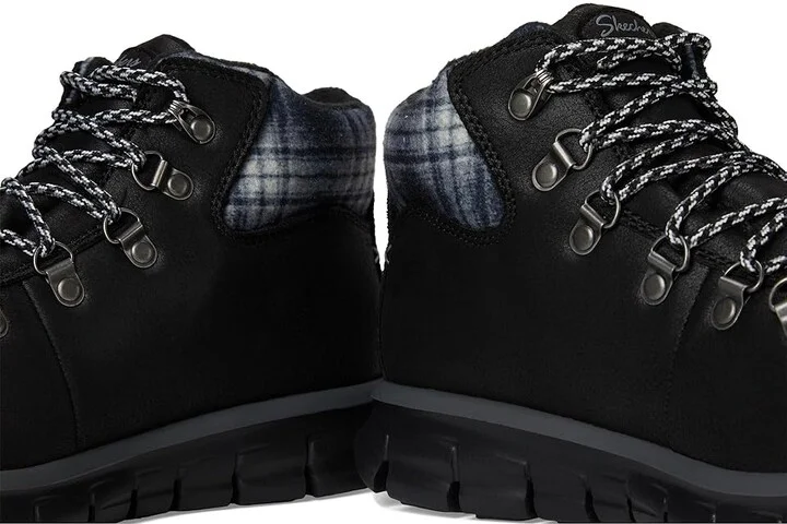 SKECHERS Synergy - Plaid Mood Women's Boots Black : 6 B - Medium, Faux Fur/Lace/Rubber - Image 7
