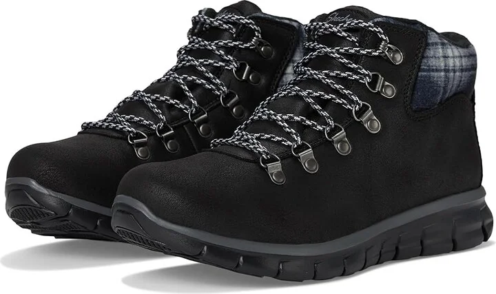 SKECHERS Synergy - Plaid Mood Women's Boots Black : 6 B - Medium, Faux Fur/Lace/Rubber