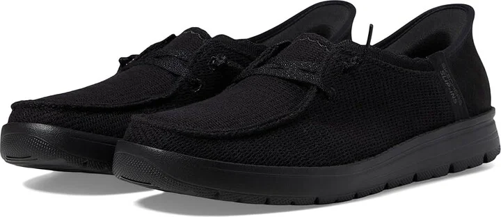 SKECHERS Venice - Coastal Groove Hands Free Slip-Ins Women's Shoes Black/Black : 5 B - Medium, Synthetic/Textile
