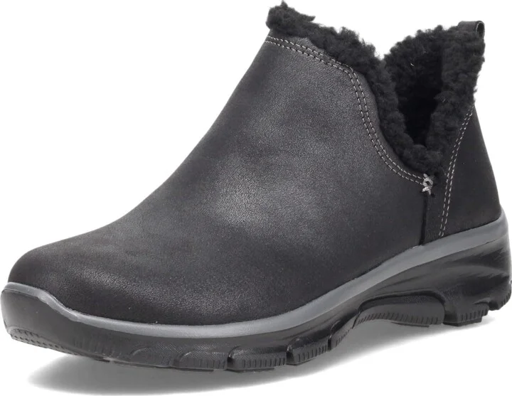 Skechers Women's Easy Going-Buried-Scooped Collar Bootie with Faux Trim Ankle Boot