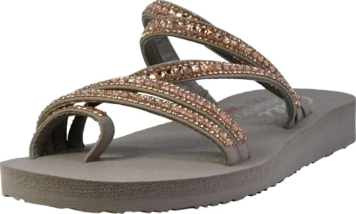 Skechers Women's Meditation-Glam Flash-Rhinestone Toe Loop Thong Flip-Flop