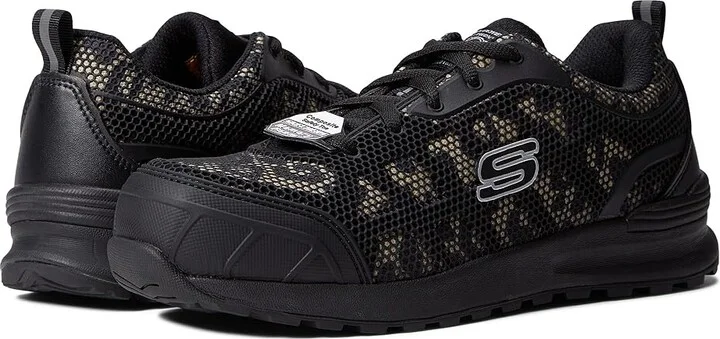 SKECHERS Work Bulklin - Lyndale Composite Toe Women's Shoes Black/Leopard : 7.5 B - Medium, Textile/Synthetic