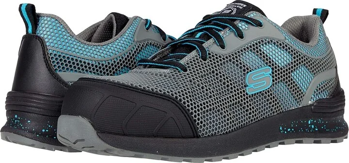 SKECHERS Work Bulklin - Lyndale Composite Toe Women's Shoes Gray/Aqua : 7 B - Medium, Textile/Synthetic