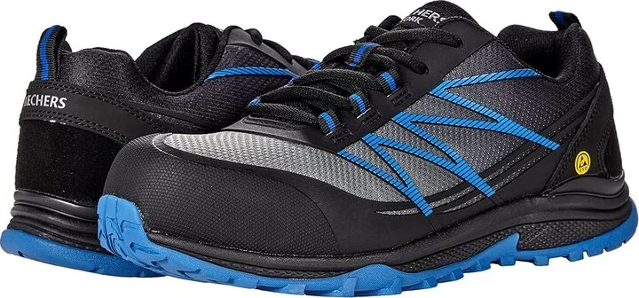 SKECHERS Work Puxal ESD Composite Toe Men's Shoes Black/Blue : 10 D - Medium, Synthetic/Leather