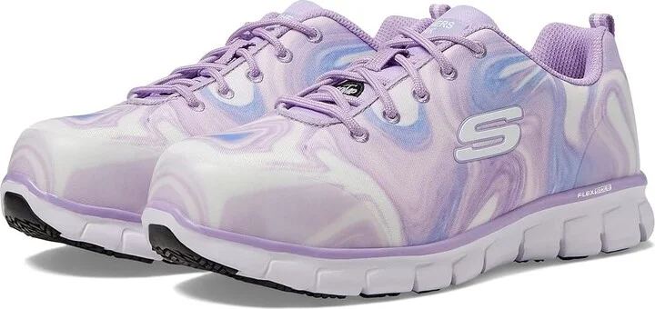 SKECHERS Work Sure Track Comp Toe Women's Shoes Purple/White : 7 B - Medium, Textile/Synthetic